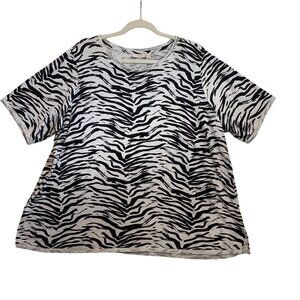 LOGO By Lori Goldstein Zebra Print Blouse Women Size 2X 100% Cotton Black White